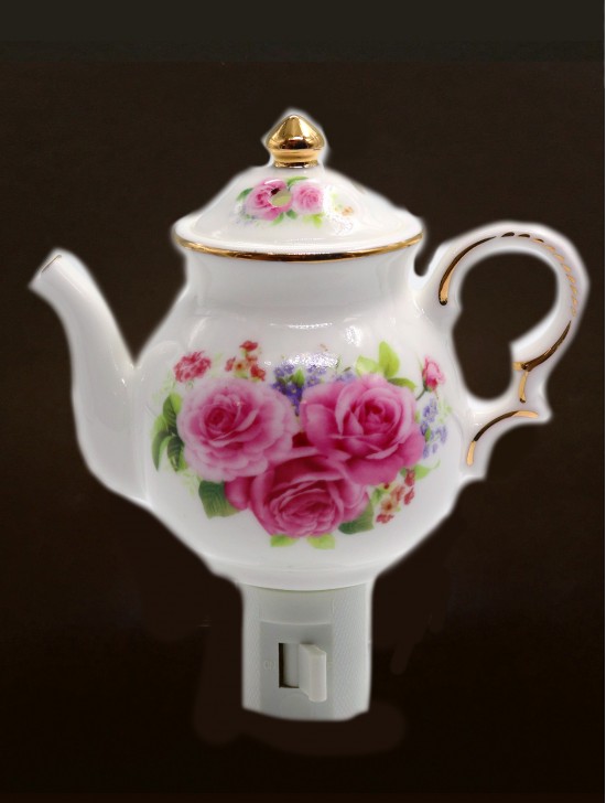 Porcelain Floral Teapot Night Light With Gift Box